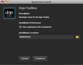 Dojo Toolbox Install Location Dialog