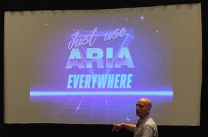 Slide with colorful retro text saying just use ARIA everywhere