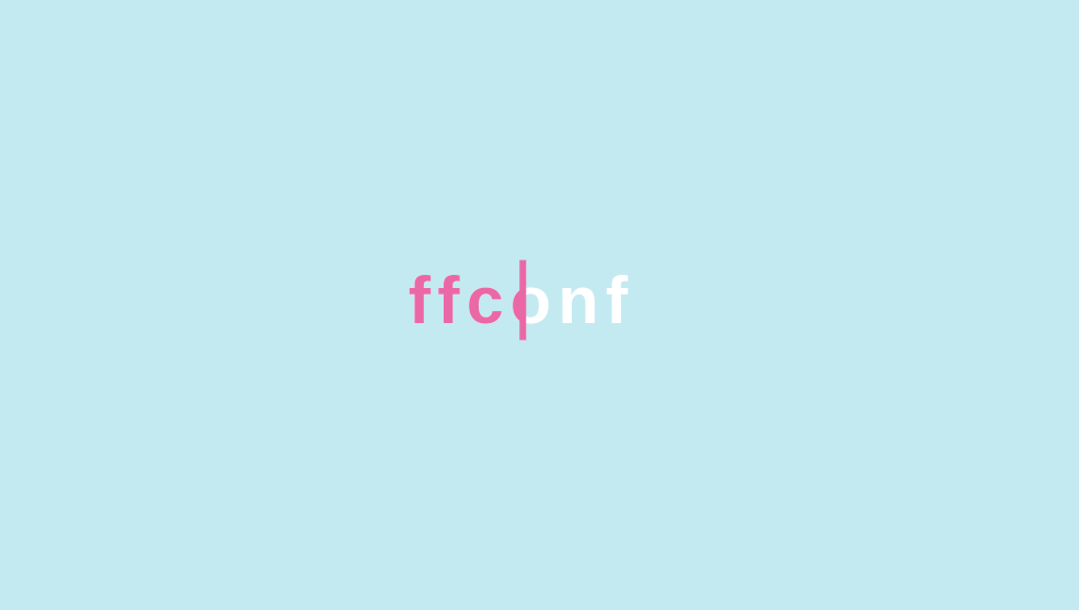 A loading animation featuring a slider going over the ffconf logo and it changing from pink to white  