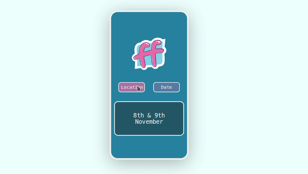 An example animation when clicking between a the ffconf location and date